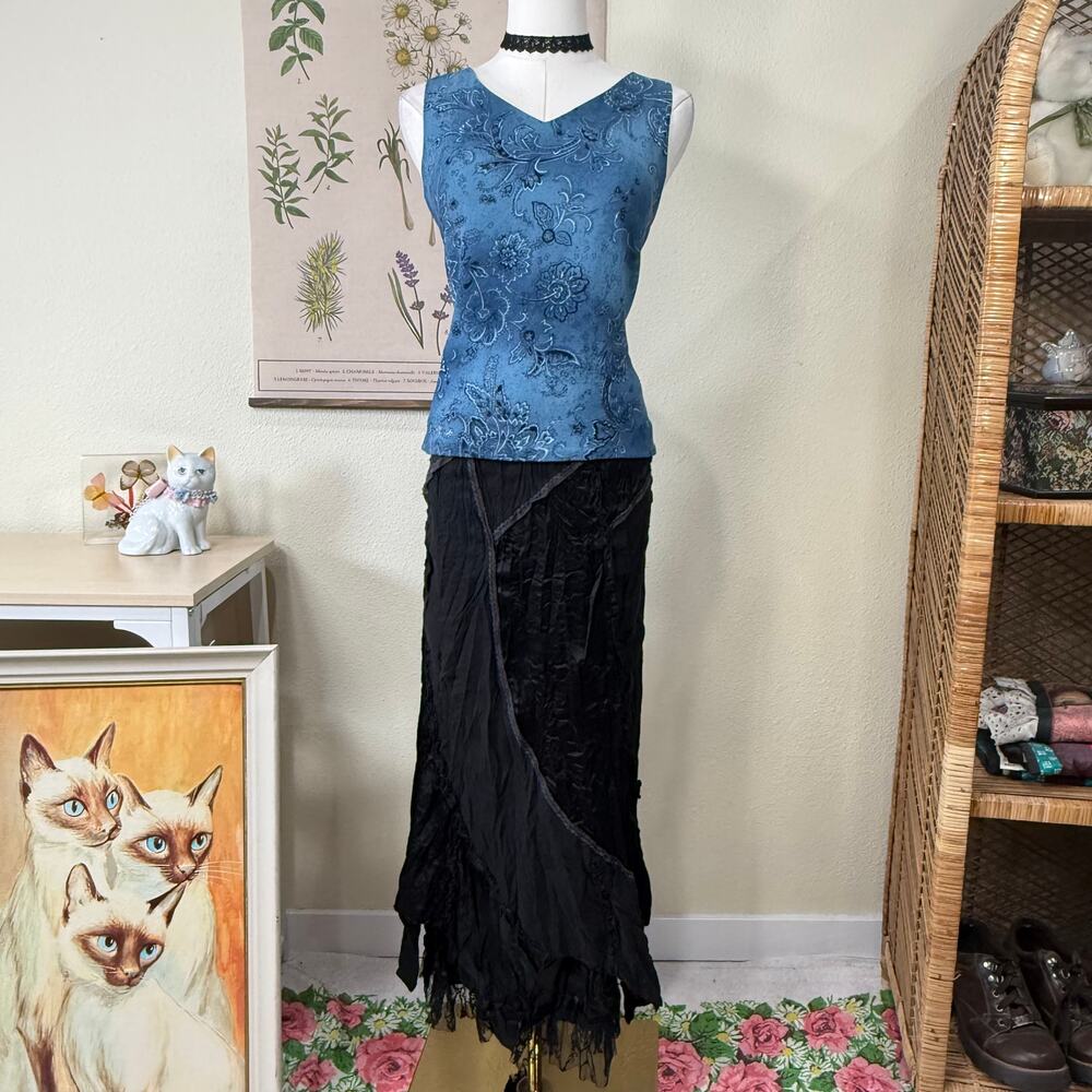 90s Y2k Floral Top Whimsigoth Witchy Forest Romantic Goth Dark Fairy Sexy S 6P